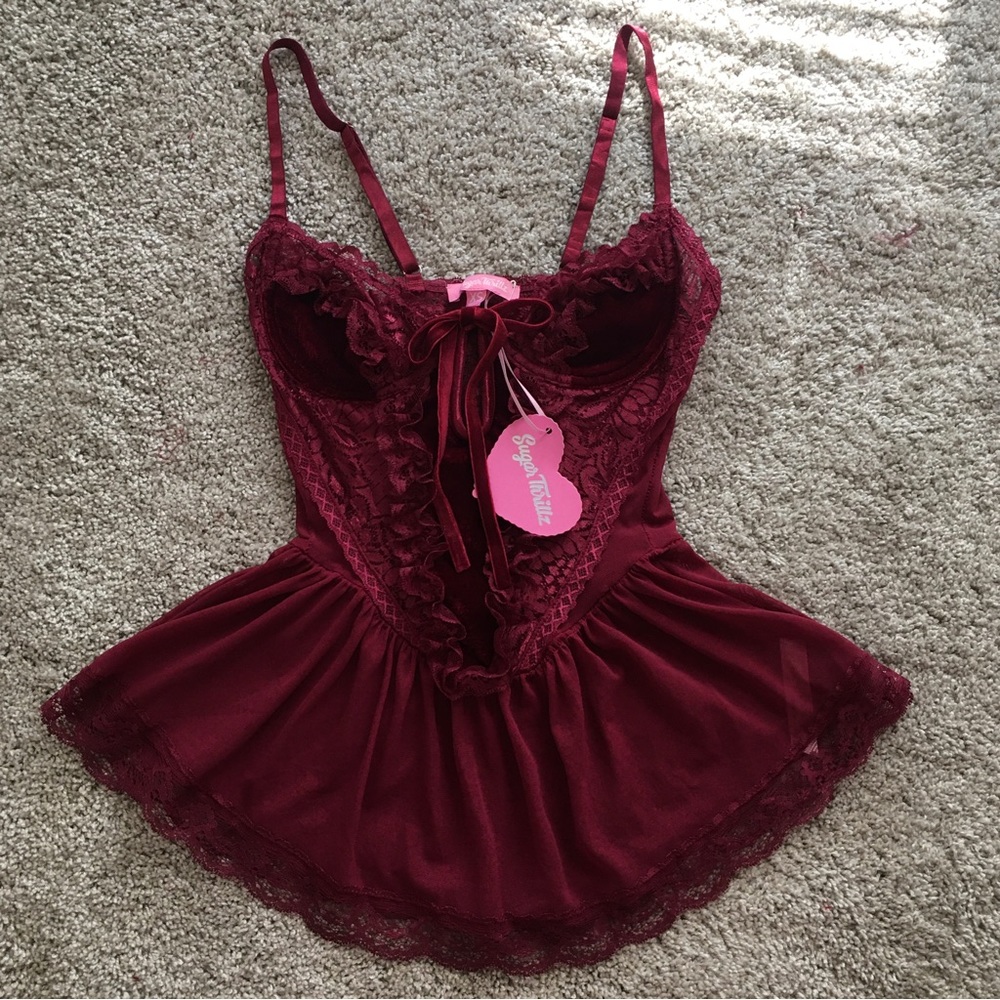 Nwt Sugar Thrillz Burgundy Velvet Lingerie
